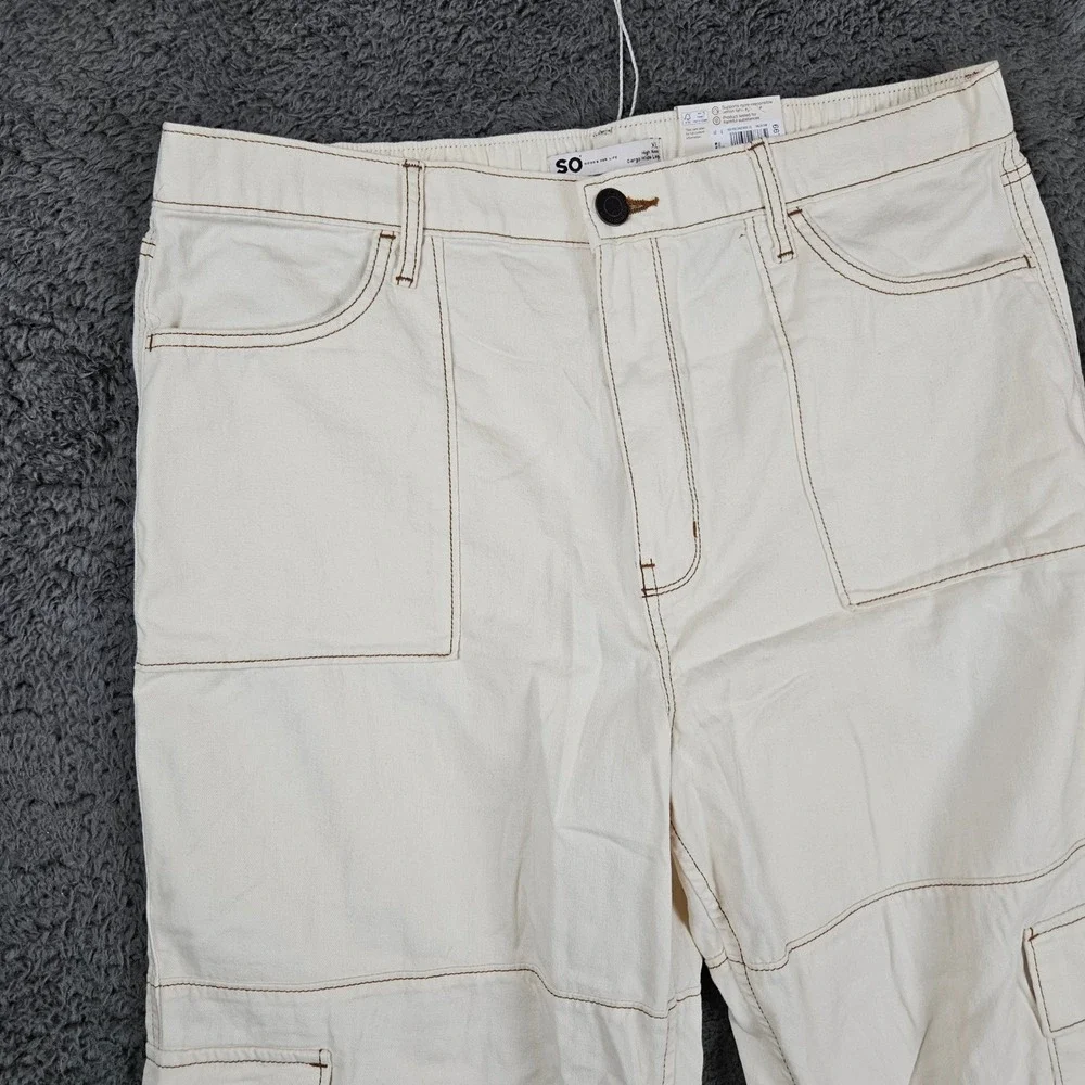 SO High Rise Cargo‎ Wide Leg Pants Cream Contrast Stitch XL NWT